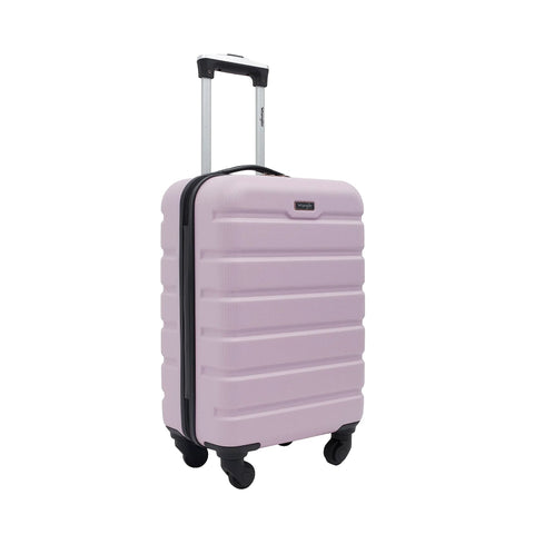 Wrangler 22-inch lilac hardside spinner carry-on luggage with telescoping handle and four spinner wheels.