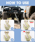 Four Pack Five Sixteenth Inch Heavy Duty Chain Hook Set With Grade 70 Forged Steel Clevis Grab Hooks illustrating usage