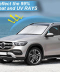 Mercedes-Benz C Class Sun Shade Windshield Cover For W205 W204 CLA CLS CL 2008 To 2024 installed on car, reflecting UV rays
