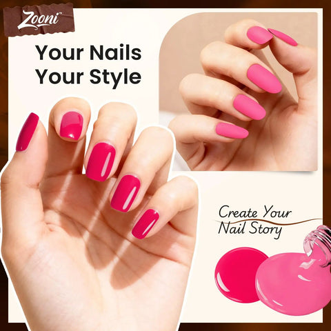 Person with pink-manicured nails using 8 Piece Hema Free Gel Nail Polish Set With Base Coat And Top Coat, 6 Color Gel Polishes.
