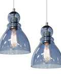 Blue Glass Pendant Lights For Kitchen Island, 6.5 Inch Handblown Glass Shades, Modern Industrial Ceiling Fixture, 2 Pack Set