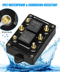 Heavy Duty 12V Forward Reverse Relay Module For Motor Control with brass studs and IP67 waterproof design.