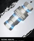 1/2 in NPT hydraulic quick-connect coupler with dust caps, Pioneer ISO 5675 ball style, metal silver finish, 2 sets
