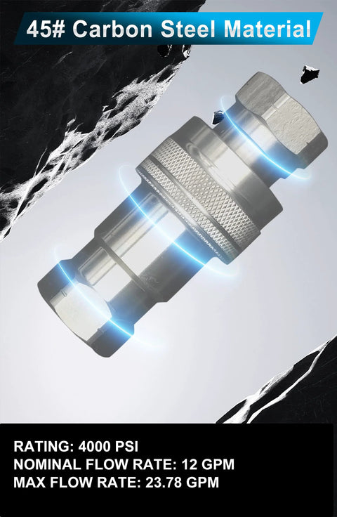 1/2 in NPT hydraulic quick-connect coupler with dust caps, Pioneer ISO 5675 ball style, metal silver finish, 2 sets