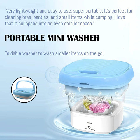 Compact Foldable Portable Washing Machine For Camping And Small Spaces with blue lid and transparent body, washing clothes