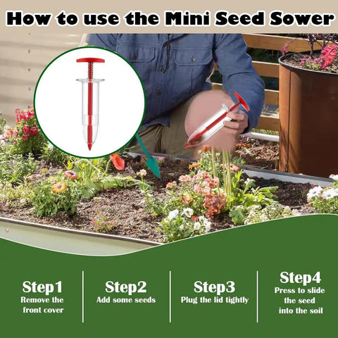 Person using Versatile 7 Piece Seed Spreader Set With 12 Hole Seeder And Handheld Garden Planting Tool in flower bed