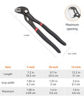 Heavy Duty Locking Pliers Set With CR-V Steel Three Piece Kit built tough for gripping with measurements chart shown