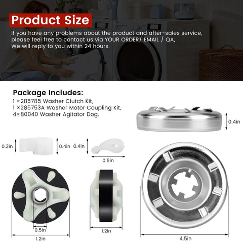 Upgraded Washer Clutch Assembly Kit And Motor Coupling Kit With 4x80040 Washer Clutch Kit And Agitator Dogs For Whirlpool And Kenmore Washers Ez Fit Replacement Parts Reliable Performance Backed By 2 Year Warranty, 4.5in size
