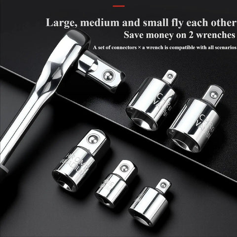 Premium 6-Piece Socket Adapter And Reducer Set In Chrome Vanadium Steel For Impact Driver Ratchet Wrenches Featuring 14-20mm Drive Sizes Ideal For Automotive Repairs And Heavy Mechanical Jobs With High Torque And Rust Proof Design, chrome adapters
