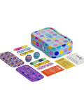 Welly first aid kit tin with colorful dots; includes 70-count adhesive bandages and ointment/cleansing wipe packets.