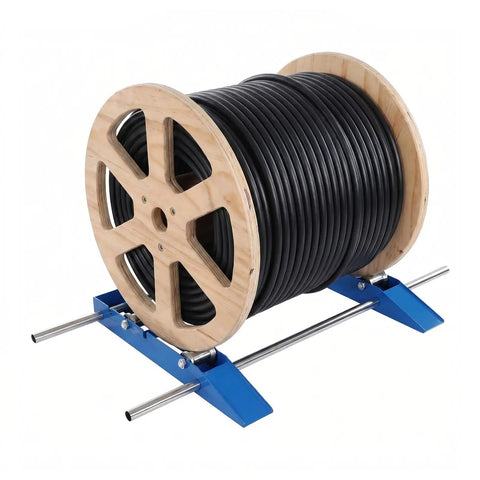 Heavy Duty Cable Drum Roller Stand With Fully Adjustable Frame And Sloped Ramp 3 Ton Capacity Fits Oversized Wire Reels Moves Loads Like Butter Hassle Free Assembly For Active Work Sites
