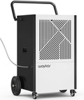 Heavy Duty 216 Pint Commercial Dehumidifier With Built In Pump And Drain Hose For Large Basements And Warehouses Covers 8500 Square Feet, portable with wheels.