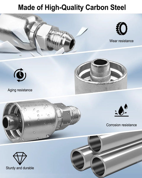 12-pack hydraulic hose fittings, 3/8 in to 3/8 in JIC, carbon steel, 37° male end crimp