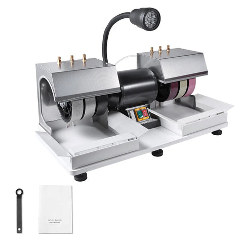 Cabbing Machine With Dope Six 6 Inch Diamond Wheels, 0.25HP 1800RPM Lapidary Rock Grinder and Polisher with lamp and water pump.