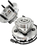 2Pcs 515050 Front Wheel Bearing Hub Assembly For Ford Explorer 2002 2005, Lincoln Aviator 2003 2005, Mercury Mountaineer 2002 2005, 5 Lug With ABS Direct Fit Replacement Drop In Ready, showing two metallic 5-lug wheel hubs with ABS sensor and cable.