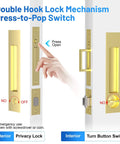 Privacy Pocket Door Lock With Edge Pull Handle No Key Sliding Doors For Bathroom And Bedroom, showing press-to-pop switch.