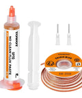 Pro Grade Desoldering Wick And No Clean Flux Paste Kit For Electronics Repair, 10Ft Copper Braided Wick And 10Cc Rosin Flux
