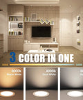 Living room with Ultra Thin 3 Inch LED Recessed Light With 3 Color Temperature Selectable 3000K 4000K 5000K Dimmable