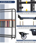 Heavy Duty Fabric Roll Storage Rack With Adjustable Textile Display Shelves And Slick Rolling Platform showcasing adjustable rods and wheels.