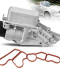 Aluminum Oil Cooler Filter Housing Assembly For Mercedes Benz 2006 2012 Models, shown with gaskets, for E350 E280 C230 C300 C350.