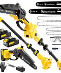 Cordless Pole Saw 4-In-1 With Dual 6-Inch And 8-Inch Bars And 180 Degree Rotatable Trimmer, Brushless Motor, 4000mAh Battery And Fast Charger