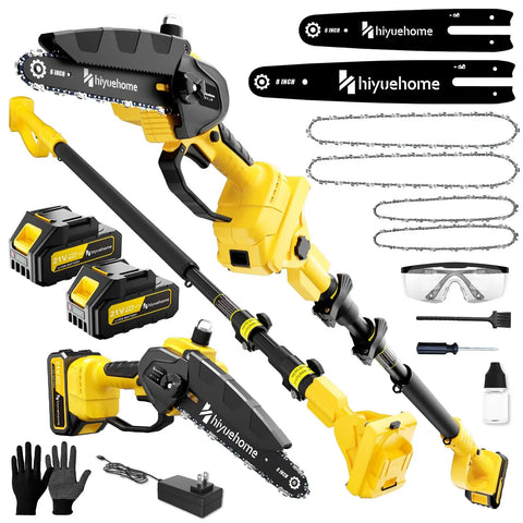 Cordless Pole Saw 4-In-1 With Dual 6-Inch And 8-Inch Bars And 180 Degree Rotatable Trimmer, Brushless Motor, 4000mAh Battery And Fast Charger