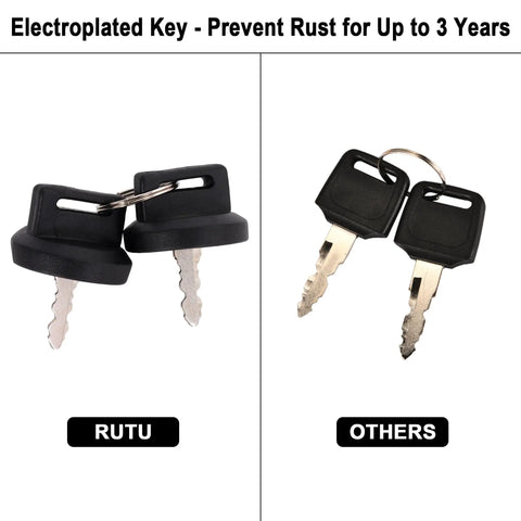 Electroplated keys for 4 Wire Ignition Switch With Key Plug And Play Universal Fit For ATVs and bikes, rust prevention up to 3 years, comparison view.