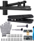 Hidden Door Hinge Heavy Duty Pivot Hinge 360 Degree Rotation For Secret Doors Bookcases Murphy And Shelf Doors Includes Hardware Kit Black Finish 573 Pound Load Bearing with screws, gloves, and tools.