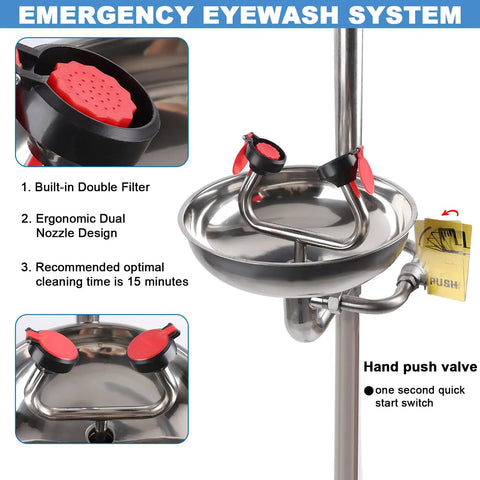 Emergency Eyewash And Shower Station Kit For Workplace Safety OSHA Approved Stainless Steel Dual Nozzle Eye Wash