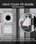 Diagram showing dimensions for 4 Inch White Dryer Vent Hood With Rain Cover And Backdraft Damper ABS Plastic Duct Cover