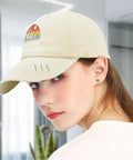 Side view of woman wearing Yacht Vibes No Crying On The Yacht Inspired Cotton Baseball Cap For Men, cream color, breathable design.