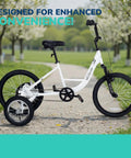 20 Inch Adaptive Training Wheel Bicycle For Beginners with white frame and smaller grips on a park path.