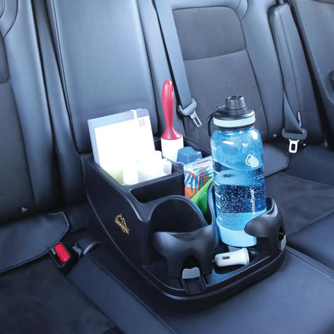 Car Console Organizer With Two Adjustable Cup Holders And Three Large Storage Compartments, Middle Seat Organizer With Seat Belt