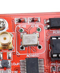 Close-up of Plug And Play DDS Signal Generator 0-55MHz for HAM Radio featuring AD9850 chip and 25.000 MHz crystal on PCB