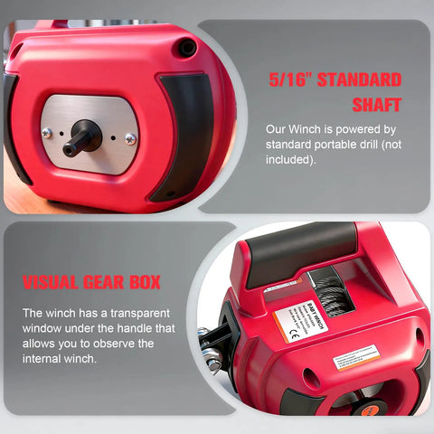 Portable Drill Winch With 750 Lb Pulling Capacity And 40 Ft Alloy Steel Wire Rope, Hand Winch For Lifting And Dragging, Lightweight One Person Setup, Heavy Duty Utility Tool For DIY Projects And Farm Or Workshop Use
