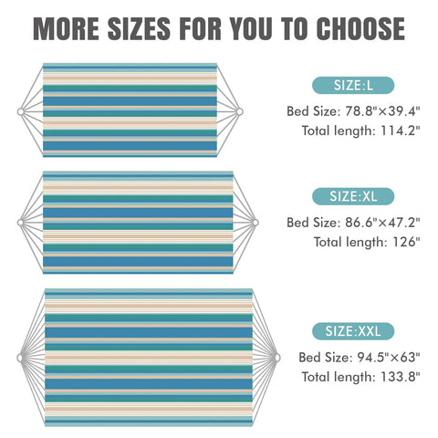 Easy Setup 1 To 2 Person Outdoor Hammock With Tree Straps And Carry Bag, Portable Canvas Hammock Size Chart