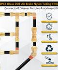 220-piece brass DOT air fittings kit with push-to-connect connectors and nylon tubing sleeves