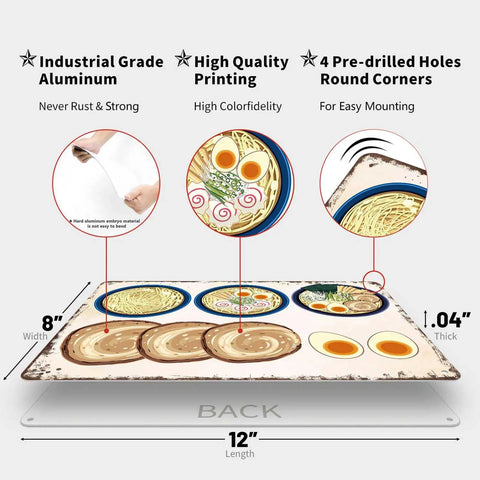 Vintage Ramen Japanese Food Metal Sign 8 By 12 Inch Tin Sign Poster details with pre-drilled holes and retro design