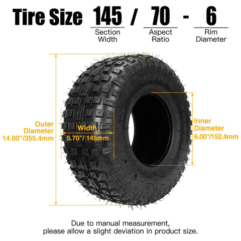 Set Of 2 145/70-6 Tubed Knobby Tires With Inner Tubes For Mini Bikes Quad Go Karts ATVs UTVs Golf Carts Lawn Mowers
