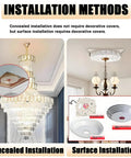 Installation methods for Heavy Duty Electric Chandelier Hoist Lifter System With Remote 330 Lbs Capacity, concealed and surface installation.