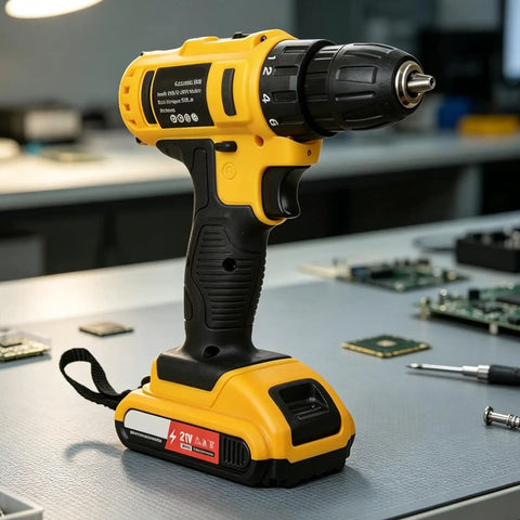 Heavy Duty Cordless Drill With High Torque Motor For Rock Solid Performance Quick Change Chuck Makes Bit Swaps A Breeze on table.