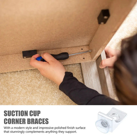 Person installing 10 Pack Zinc Alloy Right Angle Glass Support Pegs With Suction Cups Corrosion Resistant Corner Shelf Brackets