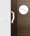 2 Pack Sliding Barn Door Handles In White, 6.1 Inch Long Aluminum Alloy Gate Handles For Garage Doors installed on a wooden door