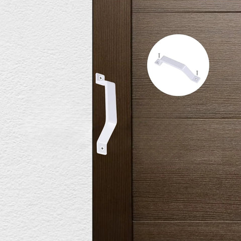 2 Pack Sliding Barn Door Handles In White, 6.1 Inch Long Aluminum Alloy Gate Handles For Garage Doors installed on a wooden door