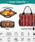 Insulated Lunch Bag For Women With Adjustable Shoulder Strap Reusable Tote showing top, front view and 16 can capacity
