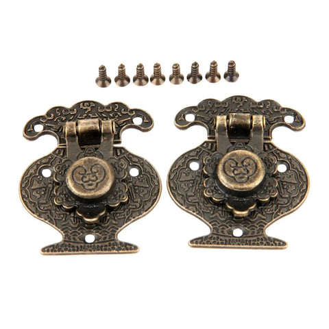 Two Pack Key Hasp Lock Antique Brass For Wooden Jewelry Boxes And Gift Boxes, decorative latch with screws, vintage style