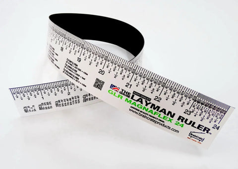 Magnetic Flexible Ruler For Metal Surfaces 24 Inch Stark White shown bent on white background with clear imperial markings