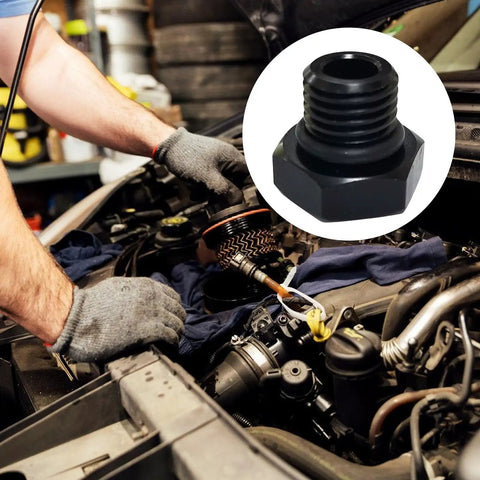 Battle Tested Aluminum Hex Adapter Fitting Kit Oil Coolant Plug High Temp Ethanol Compatible Fuel Line Hardware An4 To An12 Double Seal Vibration Proof Street Ready Pro Level Boost Your Ride being installed on an engine.