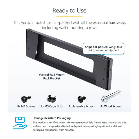 Rock Solid One U Vertical Wall Mount Bracket Holds A Beefy 121 Lbs Minimal Footprint 19 Inch Server Cases And Patch Panels, flat-packed with mounting screws.