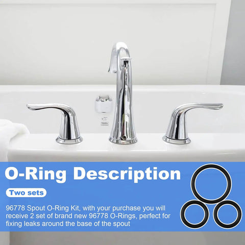 Moen 96778 O-Ring Kit For Kitchen Faucets image showing faucet with O-Ring description, 2 sets for leak prevention